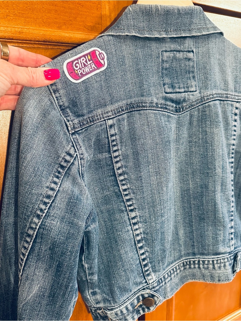 I Love H81 Size S Cropped Denim Jacket Girl Power Patches - Picture 6 of 11